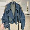 Y2k Tops Harajuku Fashion Vintage Coats Streetwear Denim Jackets for Women Patchwork Leather PU Casual Outwear