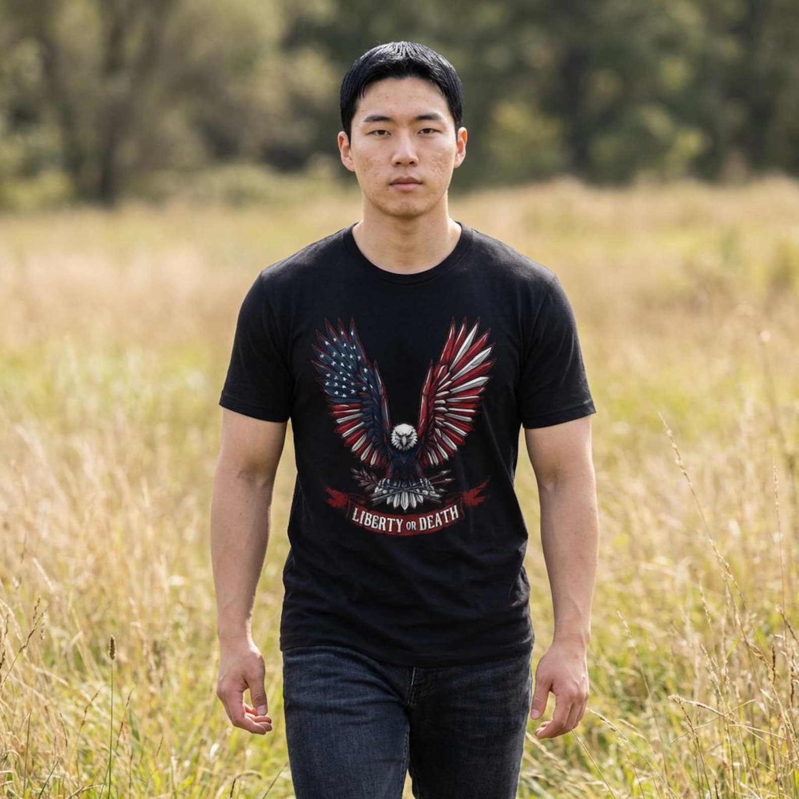 American Flag Eagle Liberty or Death T-Shirt | Patriotic Bald Eagle Tee 3XL