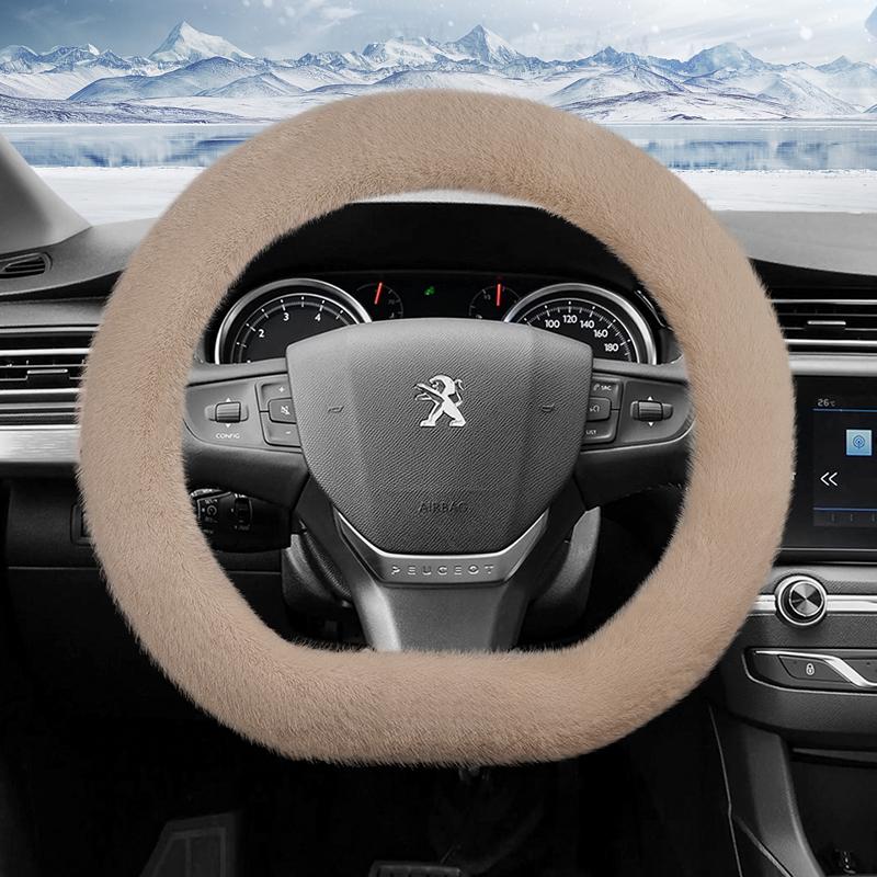 Suitable for Peugeot Long Plush Steering Wheel Cover, Fashionable Autumn and Winter Warm Non-Slip Protective Cover 208 2008 308 508 5008 408 4008