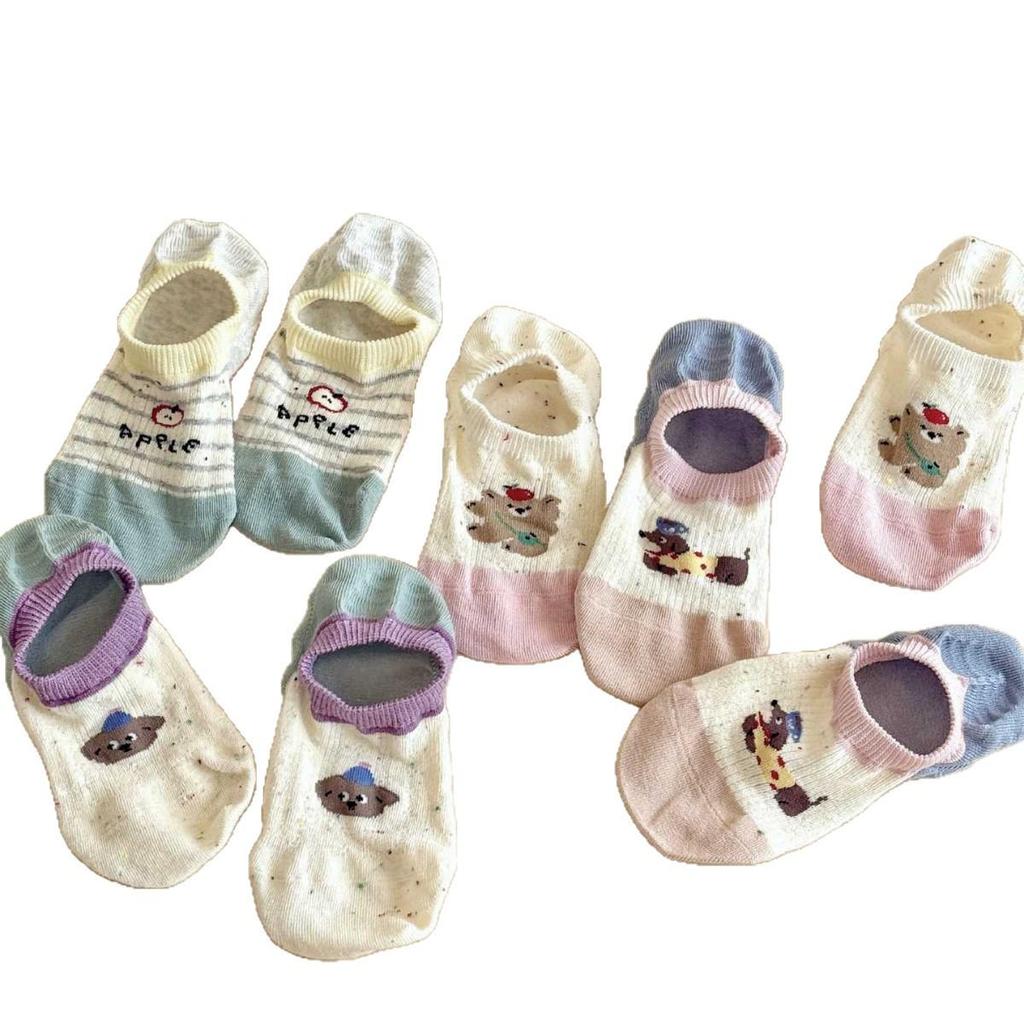 Women's Dot Pattern No-Show Socks, Summer Thin, Anti-Slip Heel, Cute Cartoon, Low-Cut, Invisible Socks