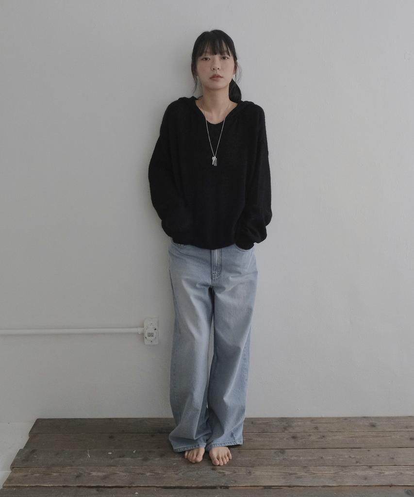 Mosyupamosyu See-Through Hooded Knit [Black]