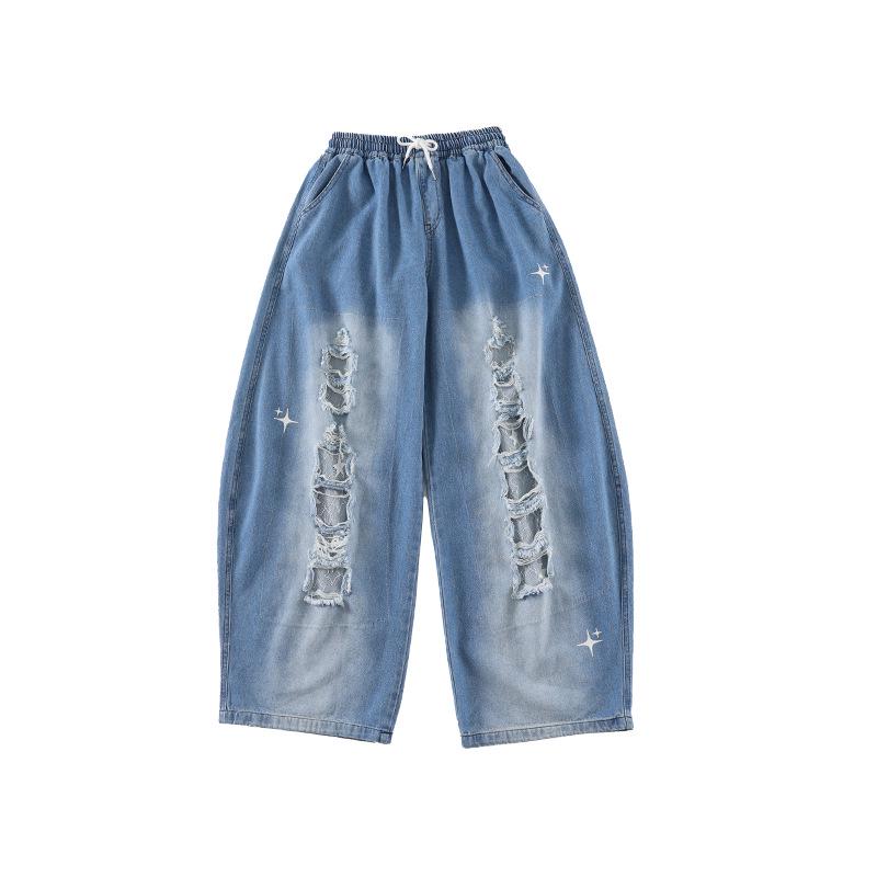 Kostium do tańca jazzowego w stylu koreańskim dla dziewcząt - Dziecięce podarte dżinsy na letni występ.