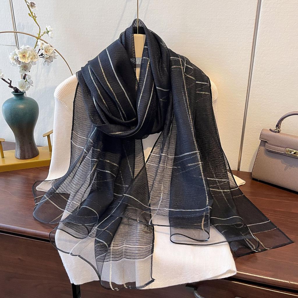 New Spring and Summer Fashion Style Gold and Silver Silk Long Shawl Dual-purpose Silk Scarf Warm Korean Silk Blended Scarf for Women