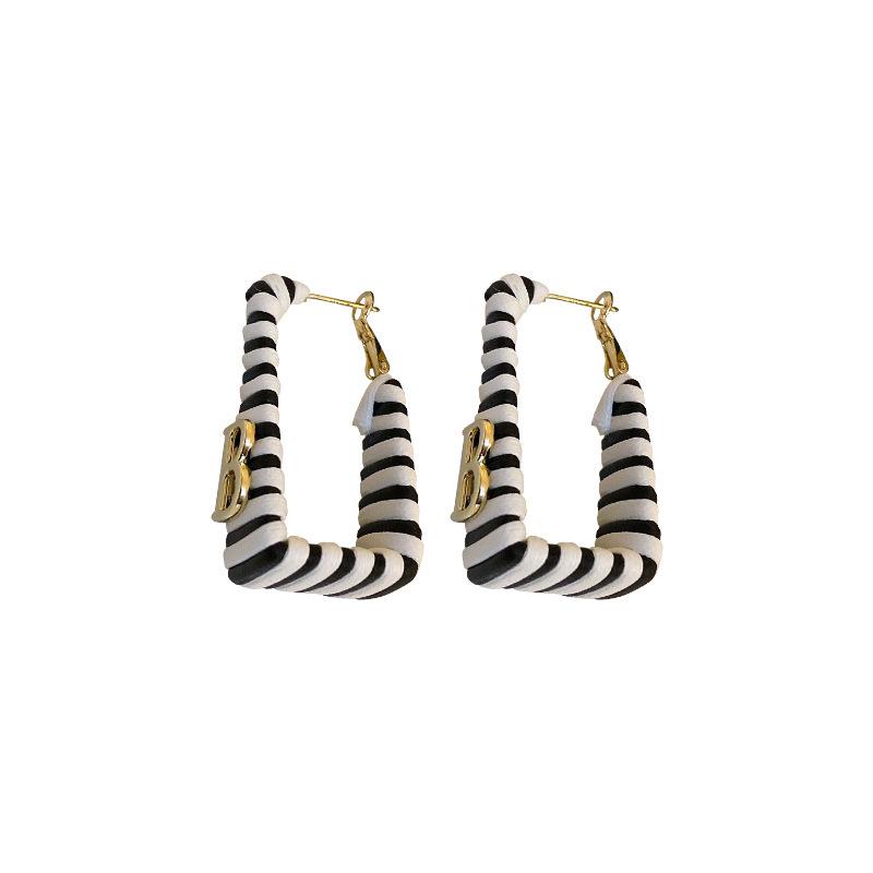Square black and white striped ladies earrings