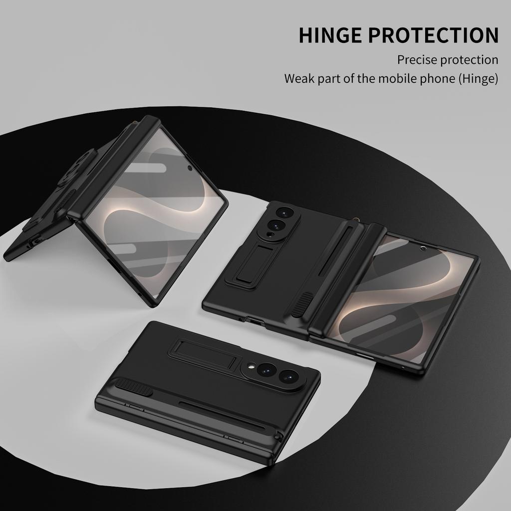 For Samsung Galaxy Z Fold 8 Wide Case Retractable S Pen Slot Built-in Kickstand Hinge Protection Tempered Glass Screen Protector