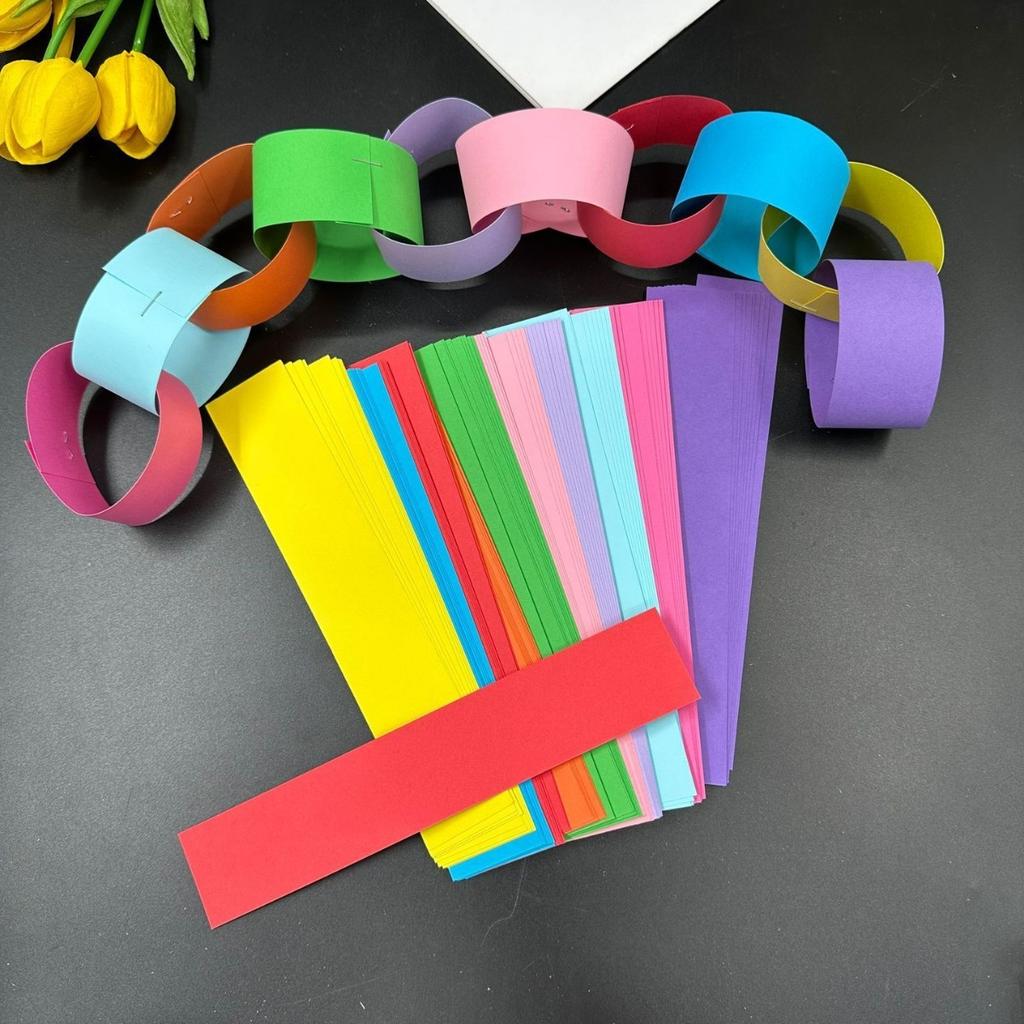100pcs Creative DIY Assembles Paper Chains Colored Paper Strings Paper Streamers Party Backdrop Decoration