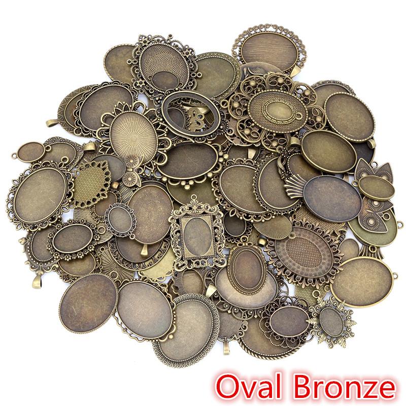 30g Směs stylů Starožitný bronz Stříbrný pozlacený zinková slitina Přívěsek Prázdný Cameo Cabochon Základna Nastavení Rámečky Šperky Příslušenství
