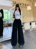 Plus Size Women's Pleated Wide-Leg Cargo Pants: Autumn Casual, Floor-Length Trousers