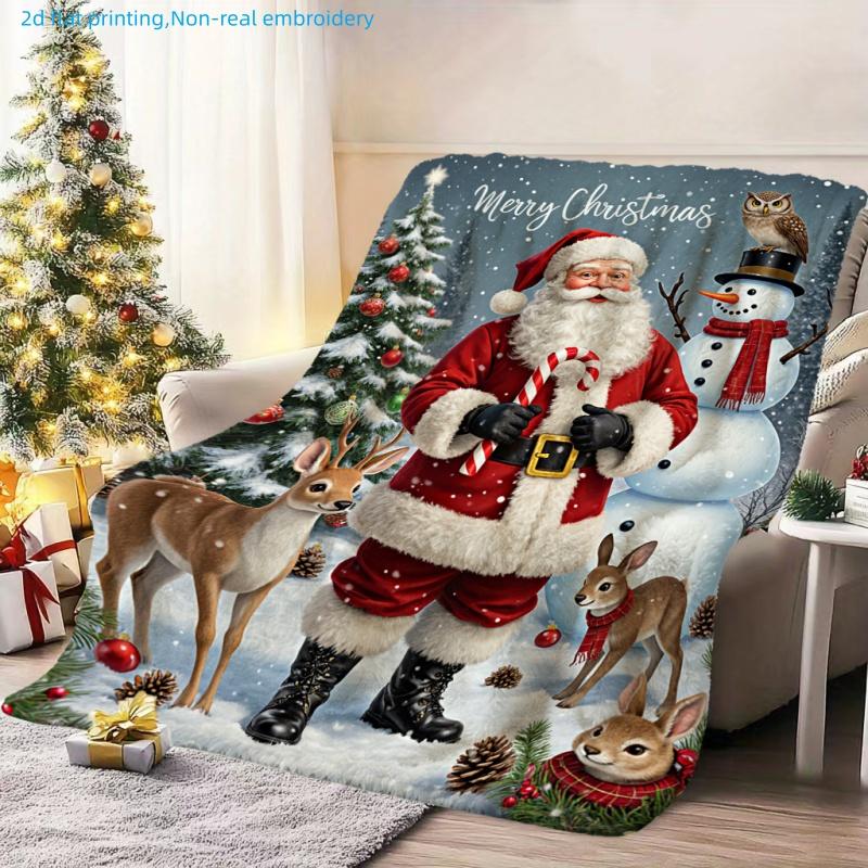 1pc Christmas Themed Santa Claus and Snowman Printed Blanket, Strong Festive Atmosphere, Multiple Sizes Available, Autumn Thanksgiving Christmas Nap B