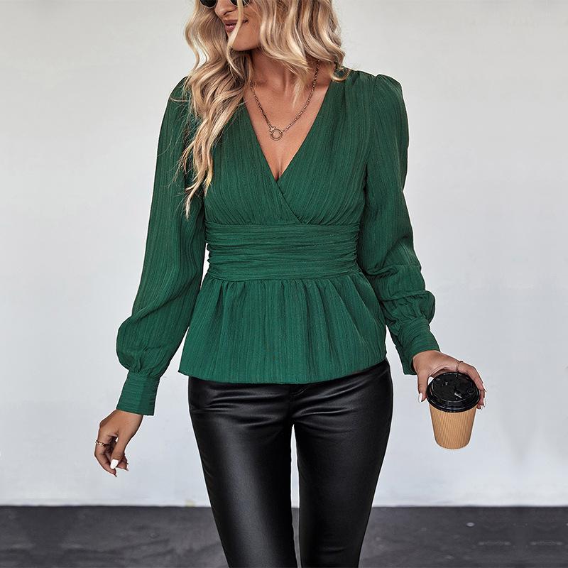 Comfortable Tops Woman Clothing Fashion Casual Tops Shirts Fashionable and Casual Temperament Autumn Women's Solid Color V-neck Slim Shirt Female