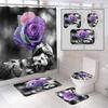 Wholesale Valentine's Day Rose Collection: Polyester Waterproof 3D Digital Print Shower Curtain & Bath Mat 4-Piece Set + Toilet 3-Piece Set