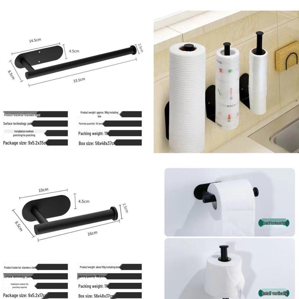No-Drill Stainless Steel Kitchen Roll & Paper Towel Holder with Storage Rack for Cling Film & Oil-Absorbing Paper.