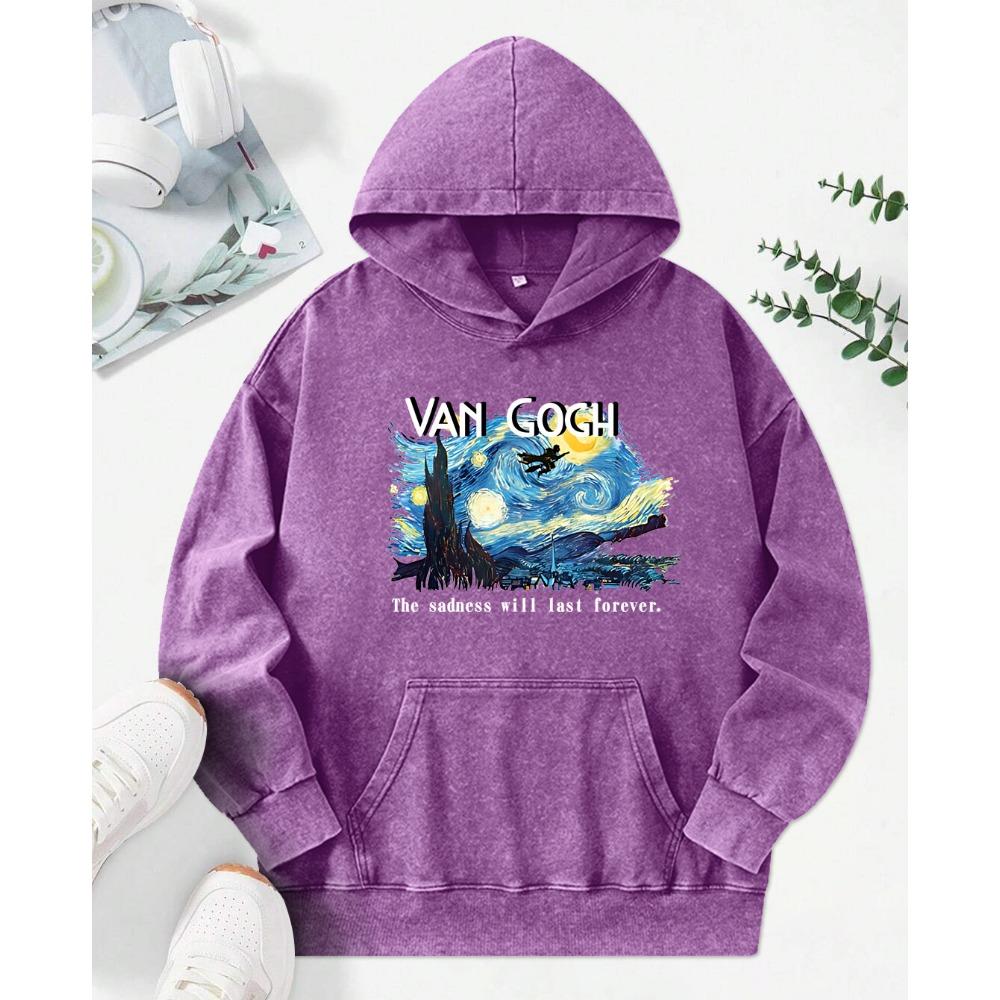 Artist Oil Painting Print Washed Hoodie Female Funny Streetwear Autumn Soft Pullover Cotton Oversized Women Hoody