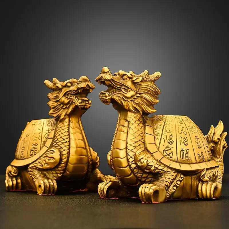 Copper Lucky Animal Dragon Turtle Ornament Fortune Longevity Turtle Home Office Desktop Decor