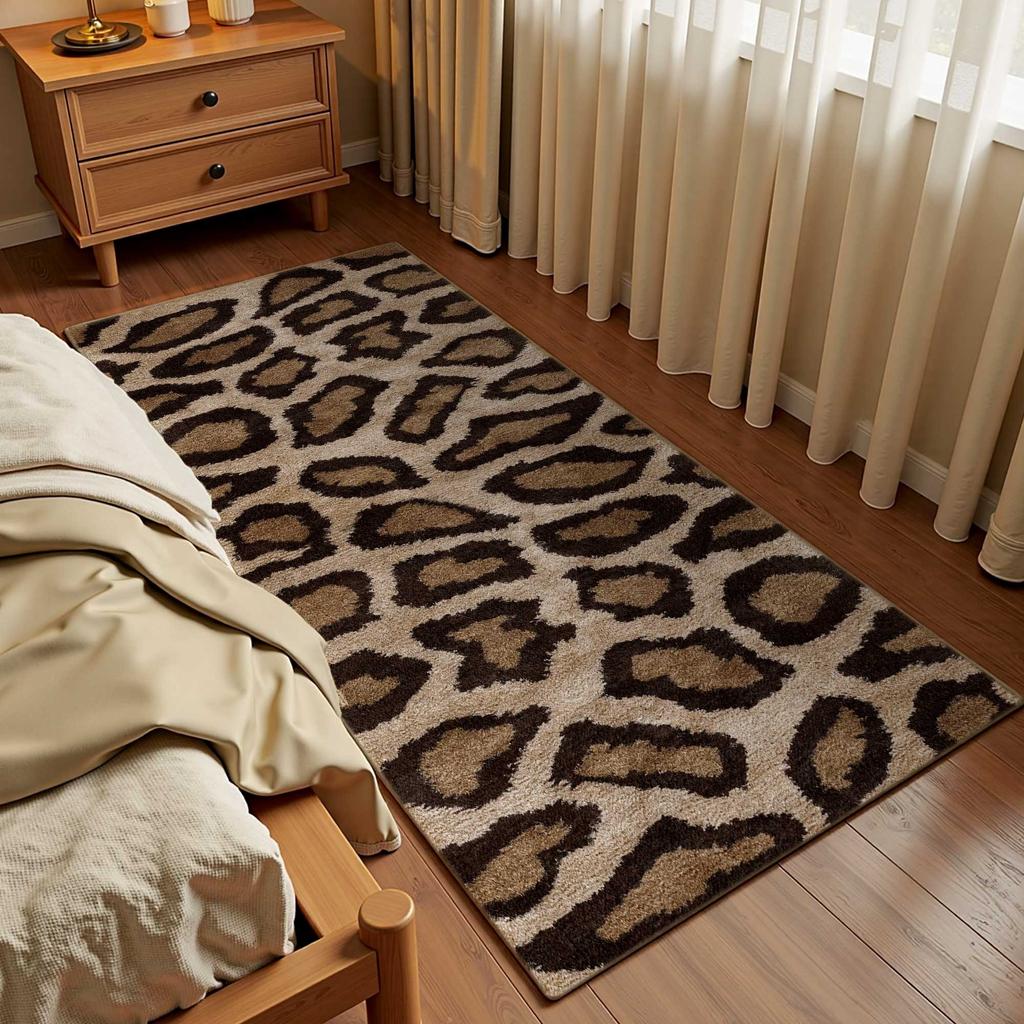 Living Room Carpet Large Area Bedroom Bedside Soft Furry Floor Mat Animal Print Imitation Leather Home Decoration Rugs