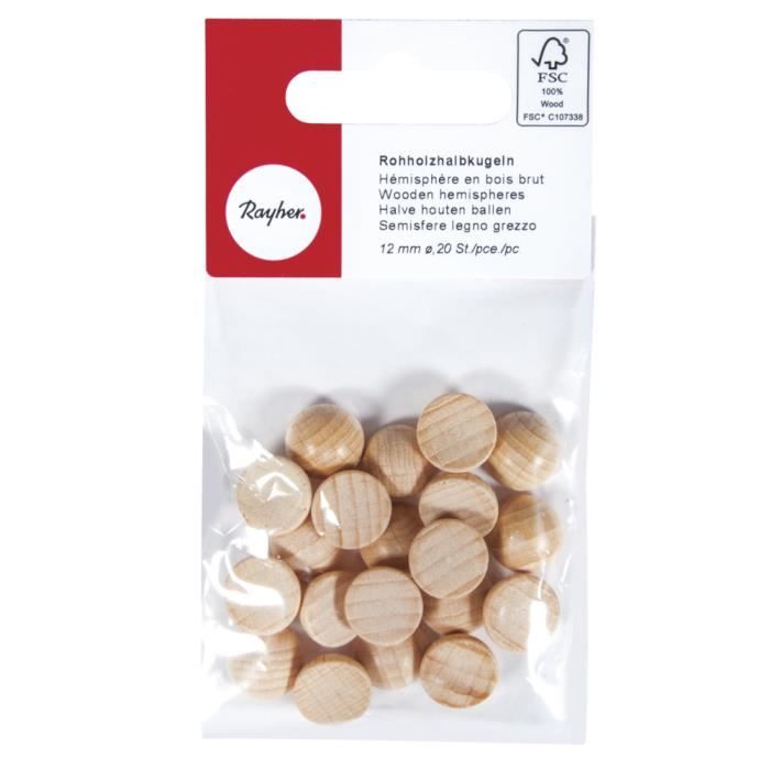 Semi-boule en bois - FSC 100% - 12mm - 20 pièces - Beige - Objets décoratifs
