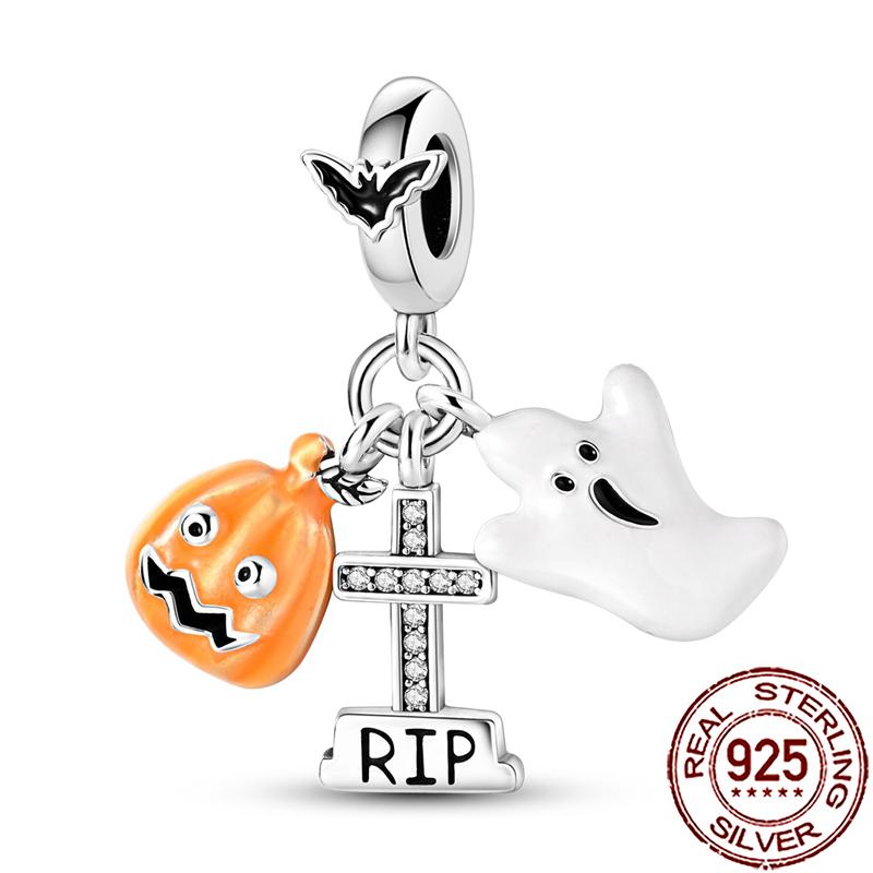 Gothic Charms Copper Pumpkin Calavera Colorida Beads Fit Snake Chain Bracelet Necklace Halloween Women Diy Jewelry