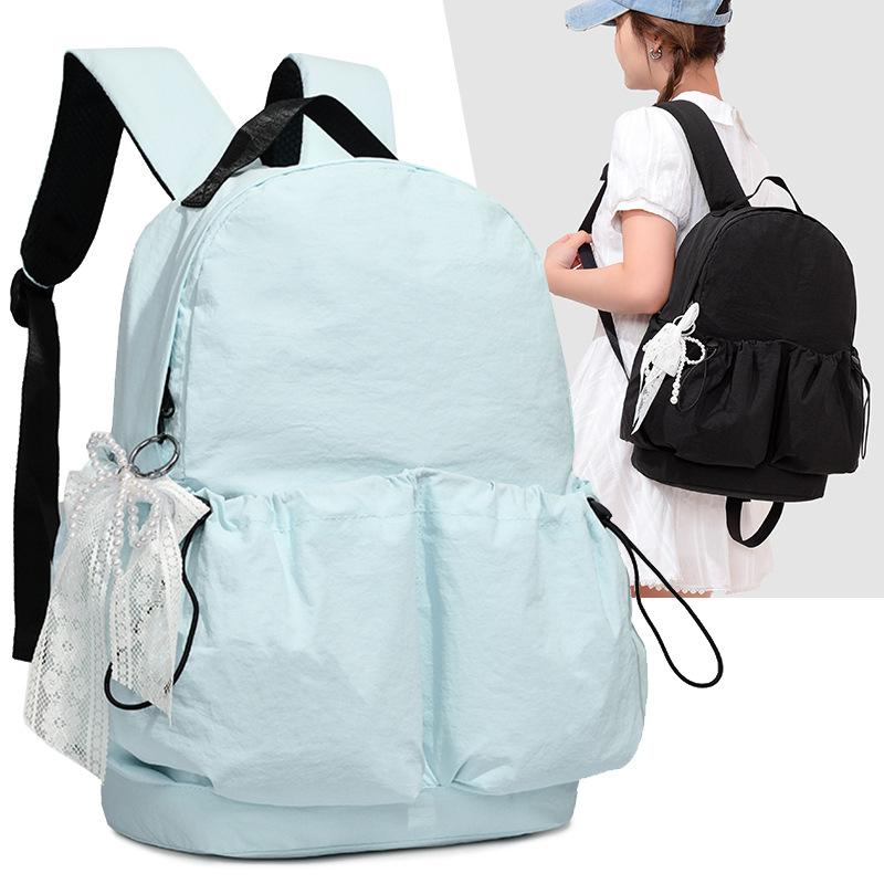 Schoolbag Casual Solid Color Summer Backpack Girls Small Fresh Lazy Wind School Bag Large Capacity Travel Lightweight Nylon Backpack