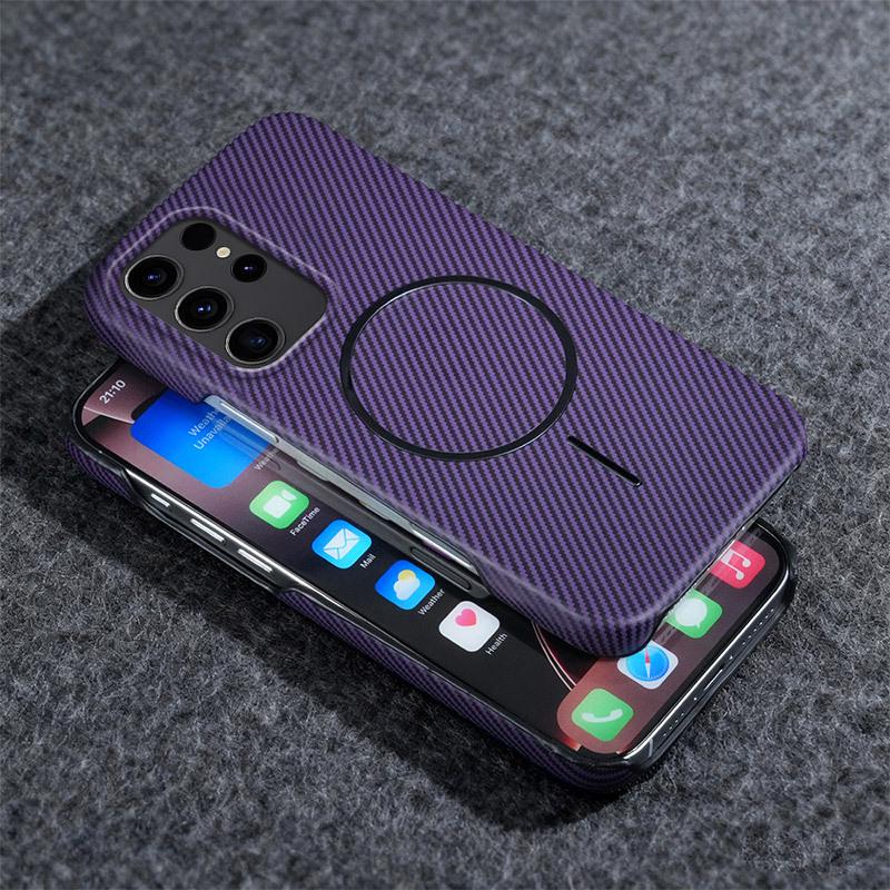 Samsung S26 Ultra Magnetic Carbon Fiber Phone Case with Rotating Stand