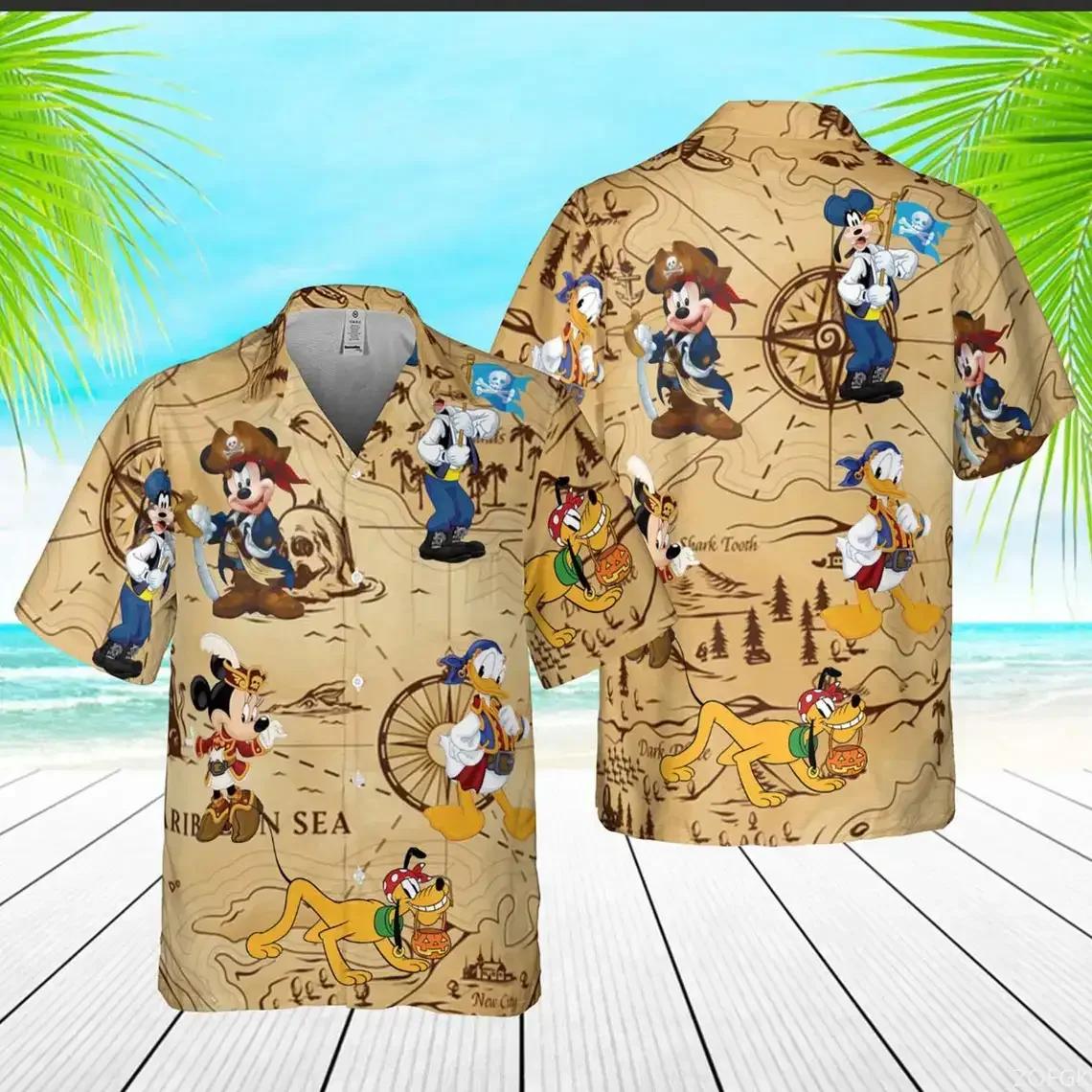 Retro Pirated of The Caribbean Mickey and Friend Hawaiian Shirt Mickey Pirate Vintage Hawaiian Shirt Retro Pirate Mickey Shirt S
