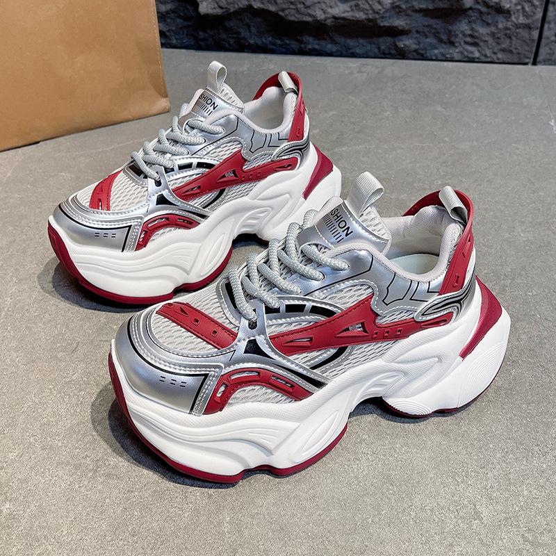 Daddy Shoes Girl 2025 New Leather Platform Muffin Lace-up Casual Shoes Small Height-increasing Sports Shoes Women's Shoes