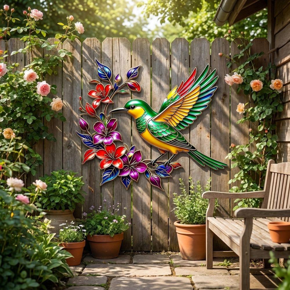 Weather Resistant Iron Art Bird Wall Hanging Hand Painted Iron Hanging Decor Outdoor Garden
