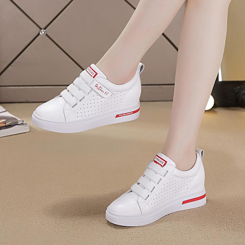 

Women s inner height increase casual shoes spring and summer new sports shoes Velcro travel hollow punching women s shoes 40