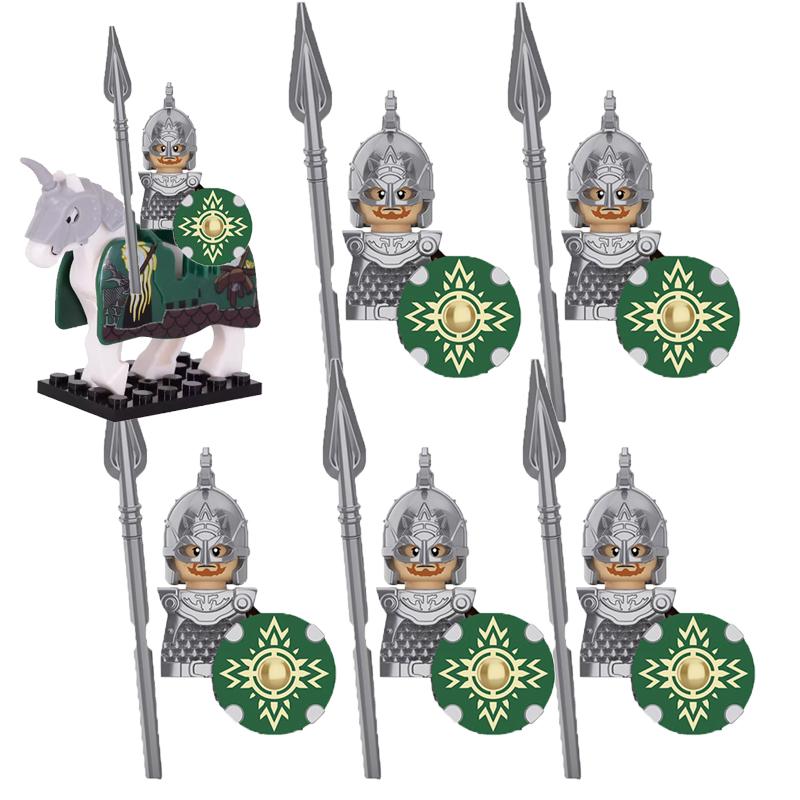 MOC Středověké Vojenské Stavební Kostky Elfský Bojovník Ork Rohan Gondor Rytíř Sada Postav Zvířecí Armáda Zbraň Luk Kuše Hračka