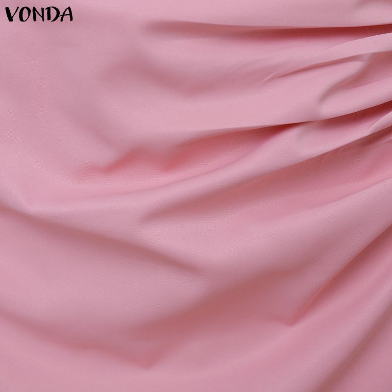 VONDA Elegant Women Ruffled Zip-up Waist Side Splits Irregular Casual Party Skirts Dress