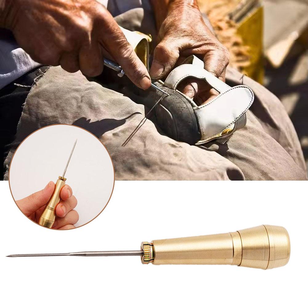 Leather Sewing Kit DIY Leather Sewing Awl Needle with Copper Handle Set Leather Canvas Tent Shoes Repairing Tool Nylon Thread