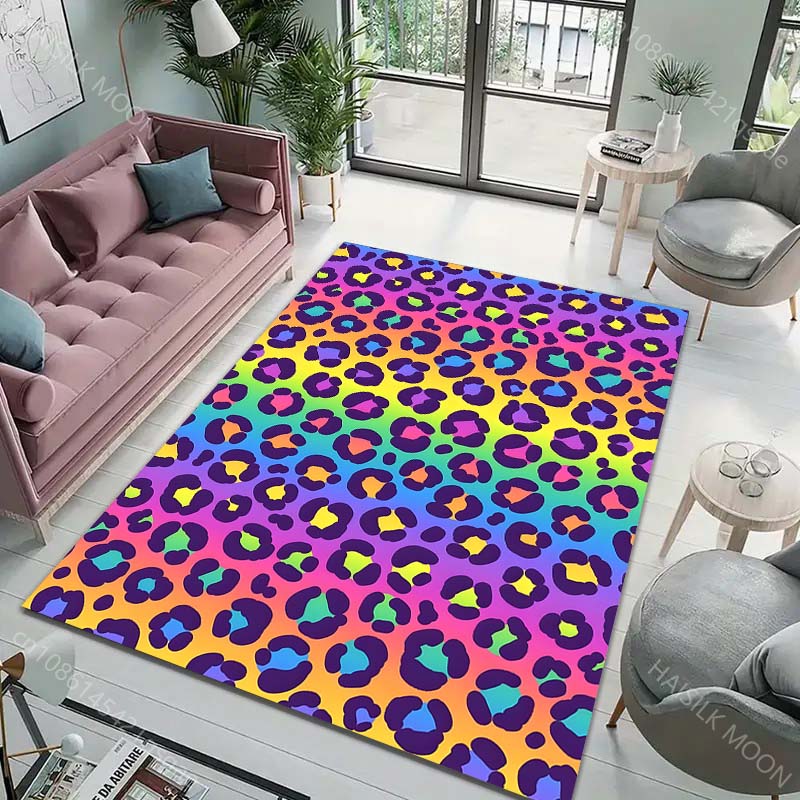 Colorful Leopard Art Print Carpet for Living Room Bedroom Sofa Creative Doormat Home Decor Area Rugged Non-slip Mat for Gifts
