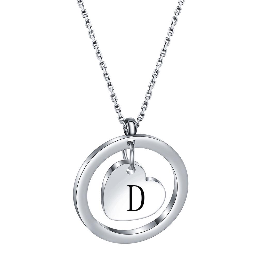 Round Heart Initial Necklace, 304 Stainless Steel, Custom Engraved, 26 Letters, Gift for Women
