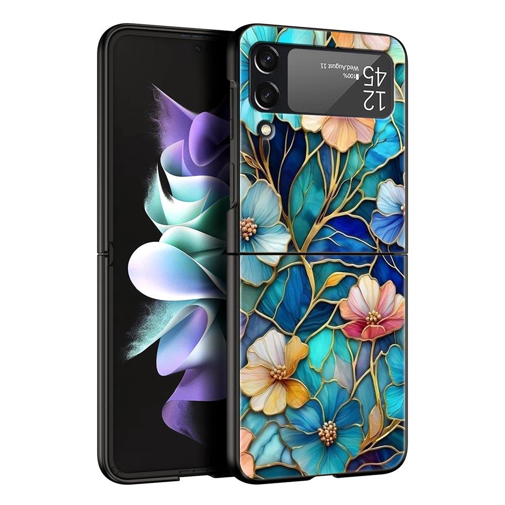 Phone Case for Samsung Galaxy Z Flip 3 4 5 6 7 Folding Shell For Samsung Z Flip4 Flip5 PC Hard Cover Flower marble Geometry