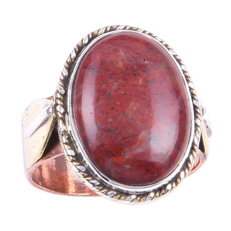 Piatră prețioasă Jasp Roșu Natural Lucrat Manual Argint Sterling 925 Inel Bicolor S.8 s5B14