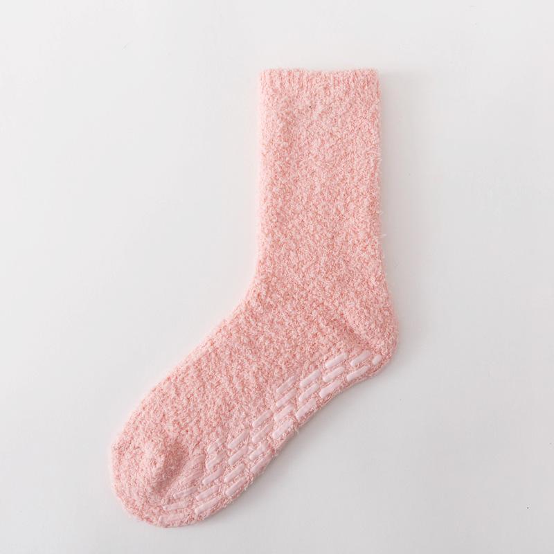 5/10 Paia Calzini Casual Autunnali Invernali Ispessiti Caldi in Pile Corallo per Donna Colore Unito Antiscivolo Senza Perdita di Pelo Calzini da Casa Casual a Mezza Gamba da Donna