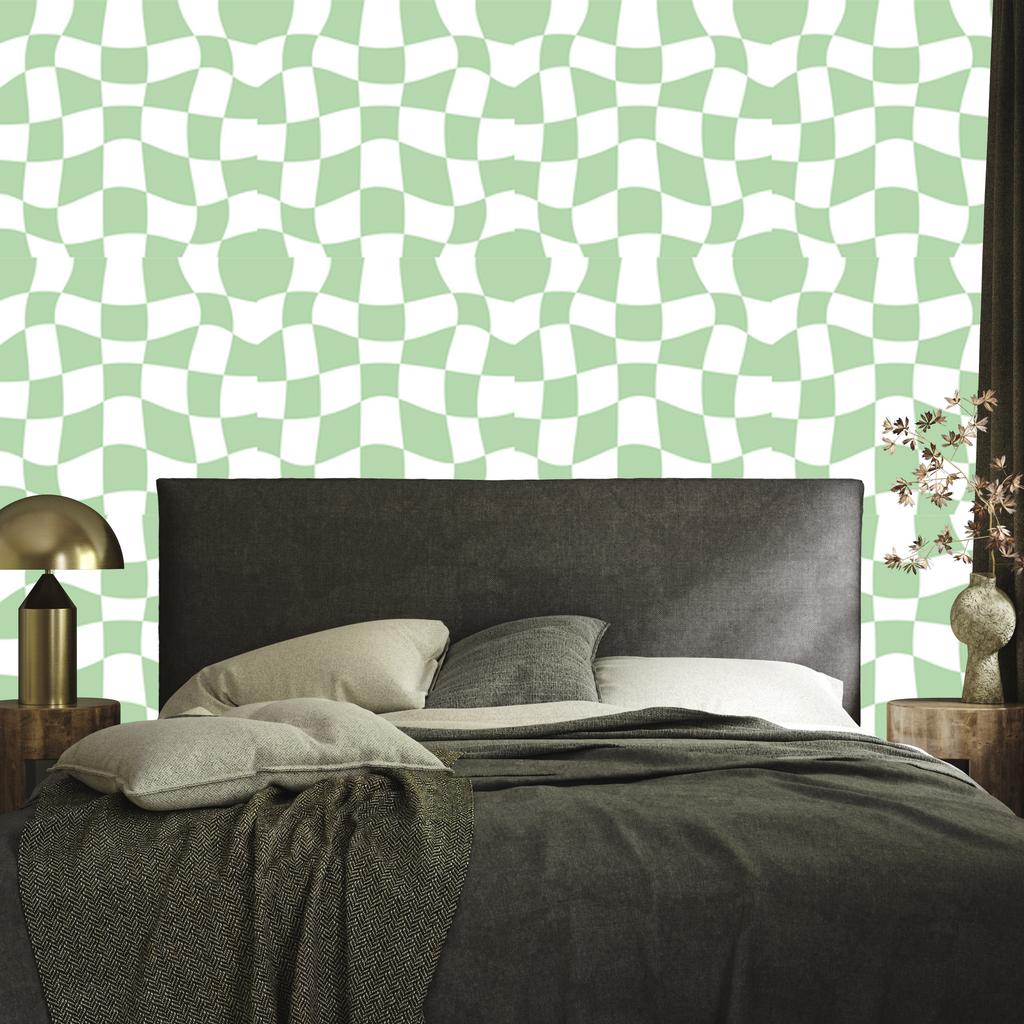 Casual checkerboard wallpaper white and mint for living room and bedroom 50x1000