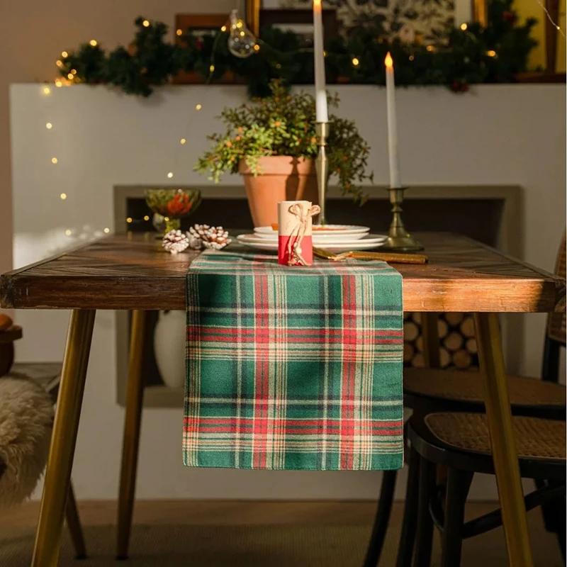 

Buffalo Plaid Table Runner Green Checked Table Covers for Kitchen Family Dinner Party Thanksgiving Christmas Holiday Home Decors 30X140cmX1Pcs зелёный