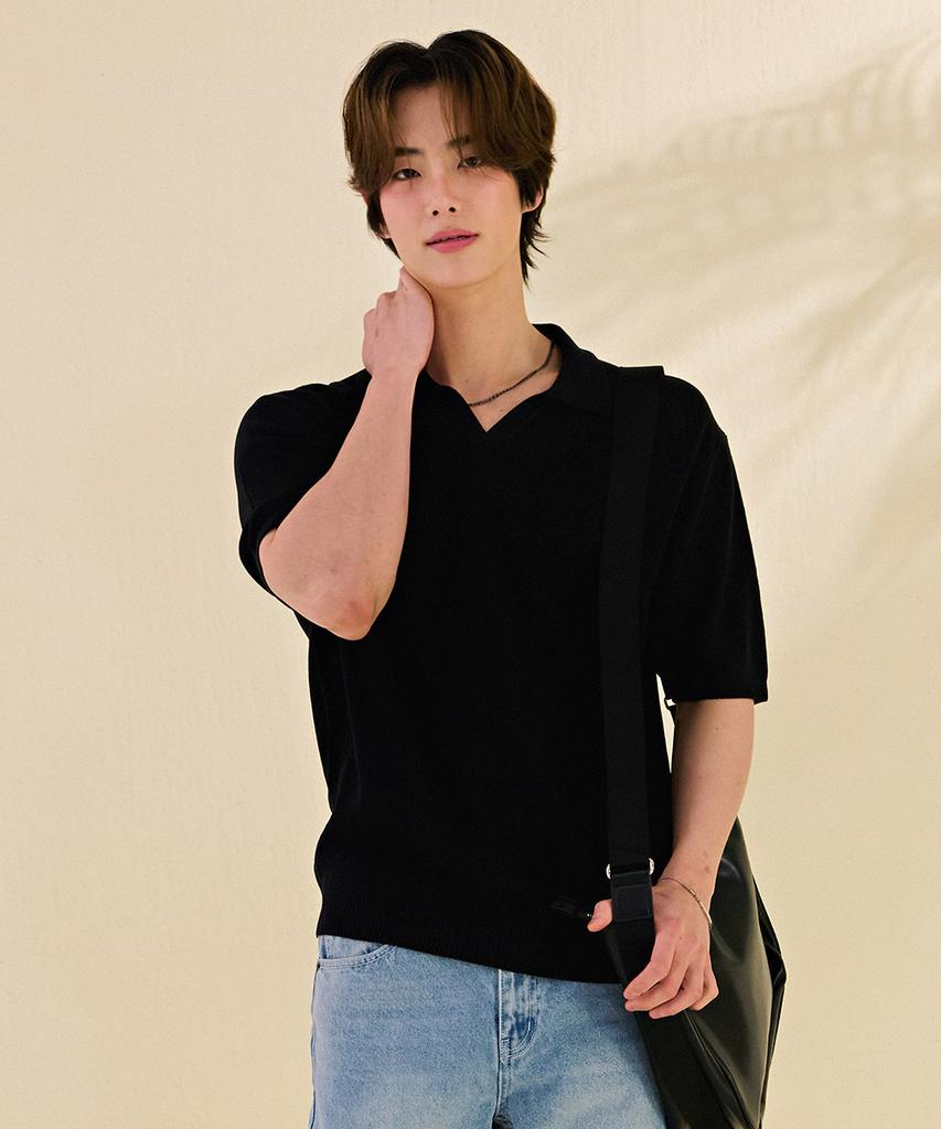 CHASECULT Men'S Cool Touch Open Collar Neck Short Sleeve Sweater-Dbrk5611D03