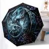 1pc Sturdy 8-Bone Auto Umbrella, Gray Background Purple Crystal Dragon Umbrella, Digital Printed, Foldable Umbrella for On-the-Go Outdoor Use