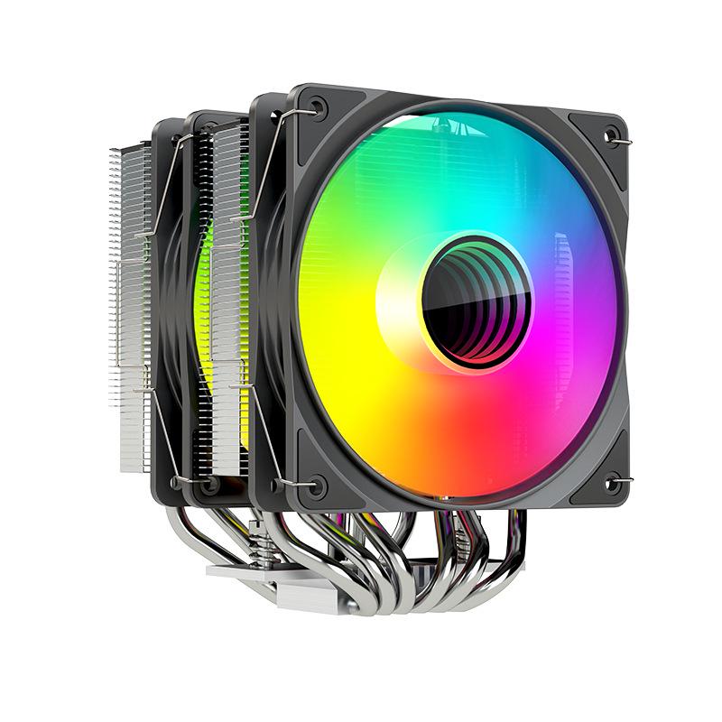 Copper Dual-Tower CPU Cooler: Multi-platform Silent Fan with Temperature Control for AMD 1851 & 2011, 12cm Dual Fan Design