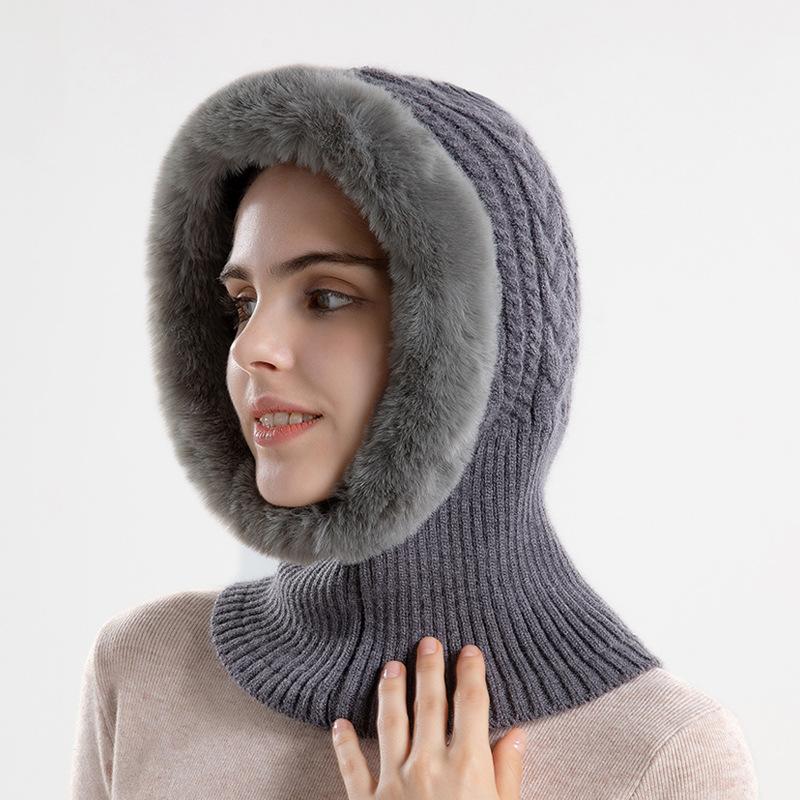 Chapeau tricoté en peluche pour femmes, résistant au froid, col épais, une pièce, couverture de Protection des oreilles chaude, automne et hiver