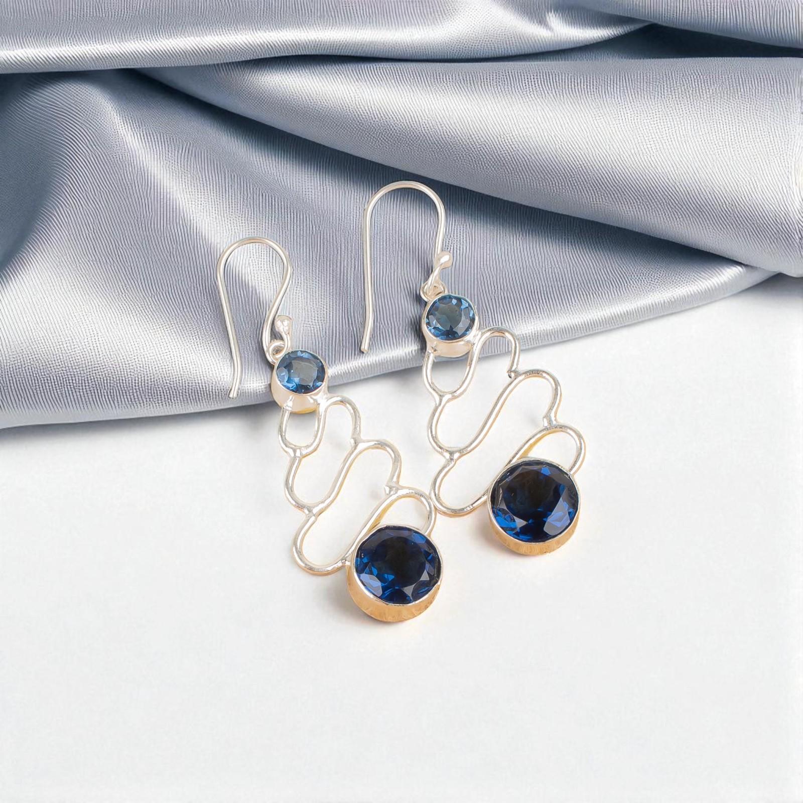 

London Blue Topaz Gemstone 925 Sterling Silver Jewelry Handmade Earrings 2.13 EE-84-9