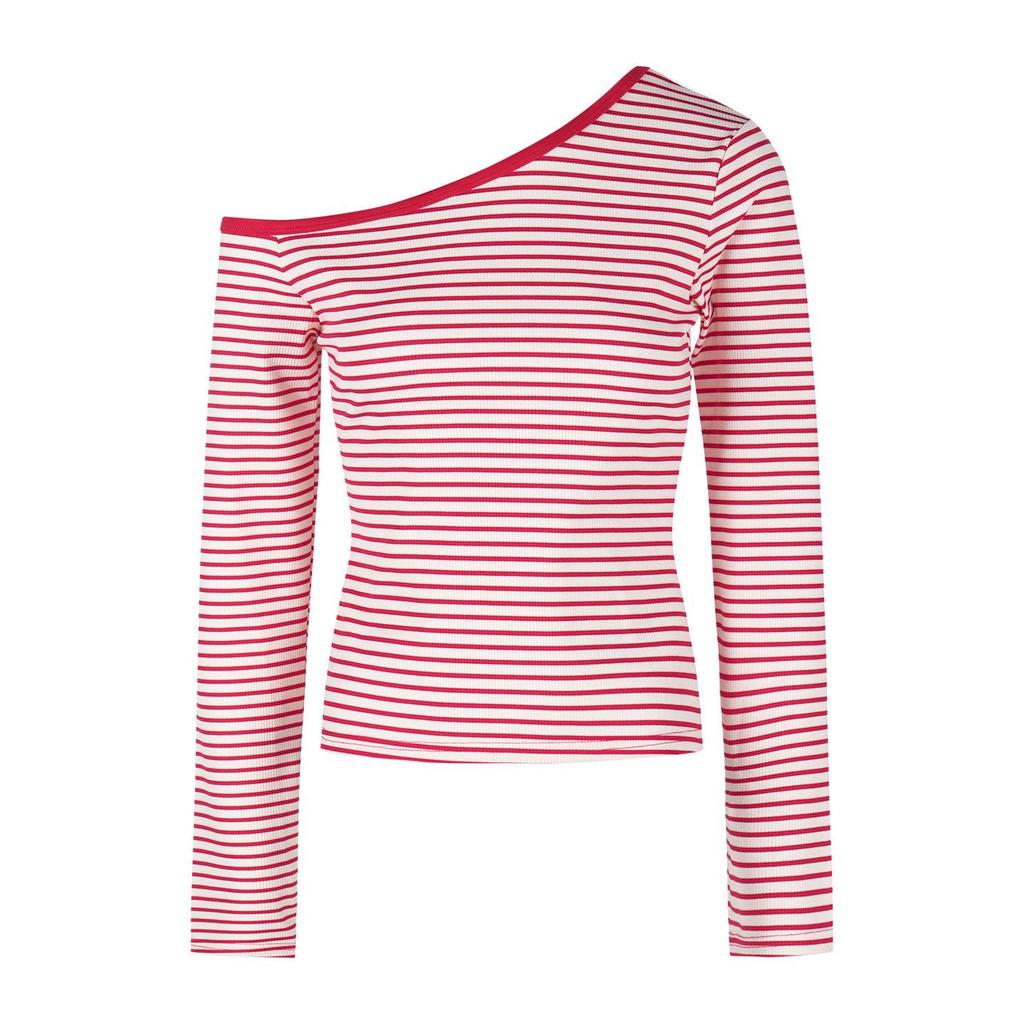 Pure Desire Striped Spicy Girl One-Shoulder Long-Sleeve Cropped Top - Women’s Slim-Fit Autumn 2026