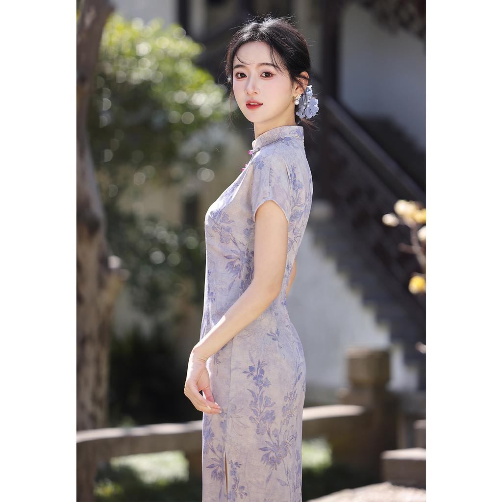 New Chinese-style purple improved cheongsam, young girl temperament, thin and slim temperament, daily retro style dress