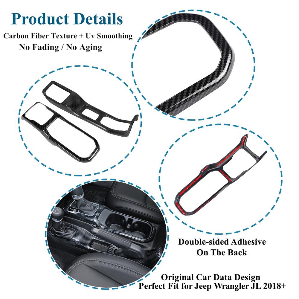 Car Front Water Cup Holder Decoration Cover 4WD Gear Shift Panel for Jeep Wrangler JL 2018-2026 Interior Mouldings Accessories
