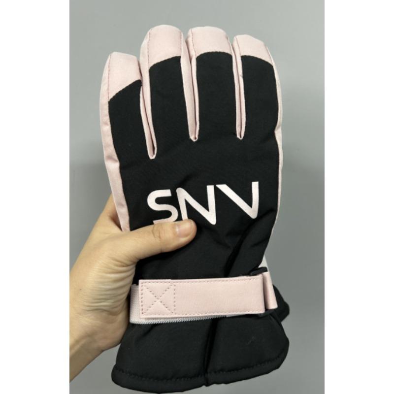 

Лыжные перчатки для женщин на осень и зиму, розовые буквы, простые, милые, с утолщенным плюшем, студенческие, теплые, для велоспорта, от холода и противоскользящие, тренд average size