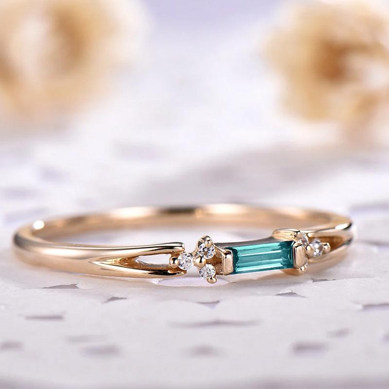 Huajie Minimalist Square Green Rhinestone Zircon Rings for Women Personality Daily Exquisite Ring Accessories Fashion