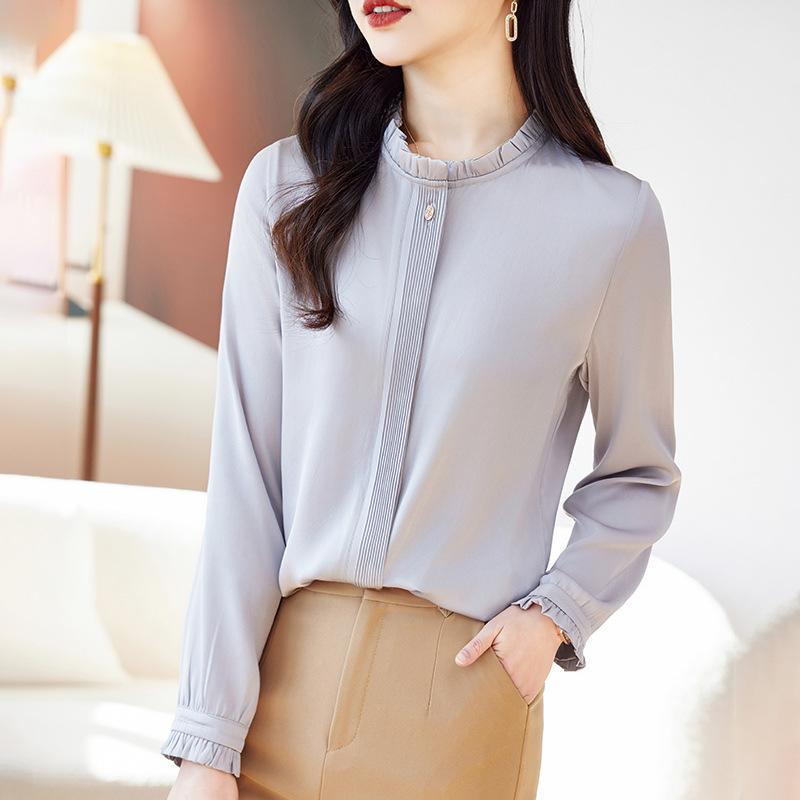 

Весенне-осенняя новая блузка из шелка с длинным рукавом, женская блузка, темпераментная, шикарная и красивая, топ из шелка тутового дерева 2XL