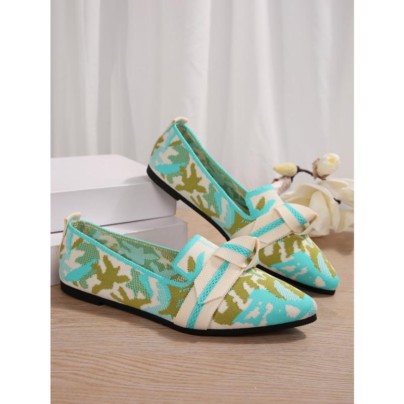 Frühling und Herbst neue Farbabstimmung bequeme Einzelschuhe große Größe leichter Mund ein Pedal Fliegen gewebt Damenschuhe