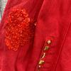 European and American Style Design Autumn and Winter New Heavy Industry Nail Drill Sequins Love Red Denim Jacket Women's Cross-border Trendy Brand